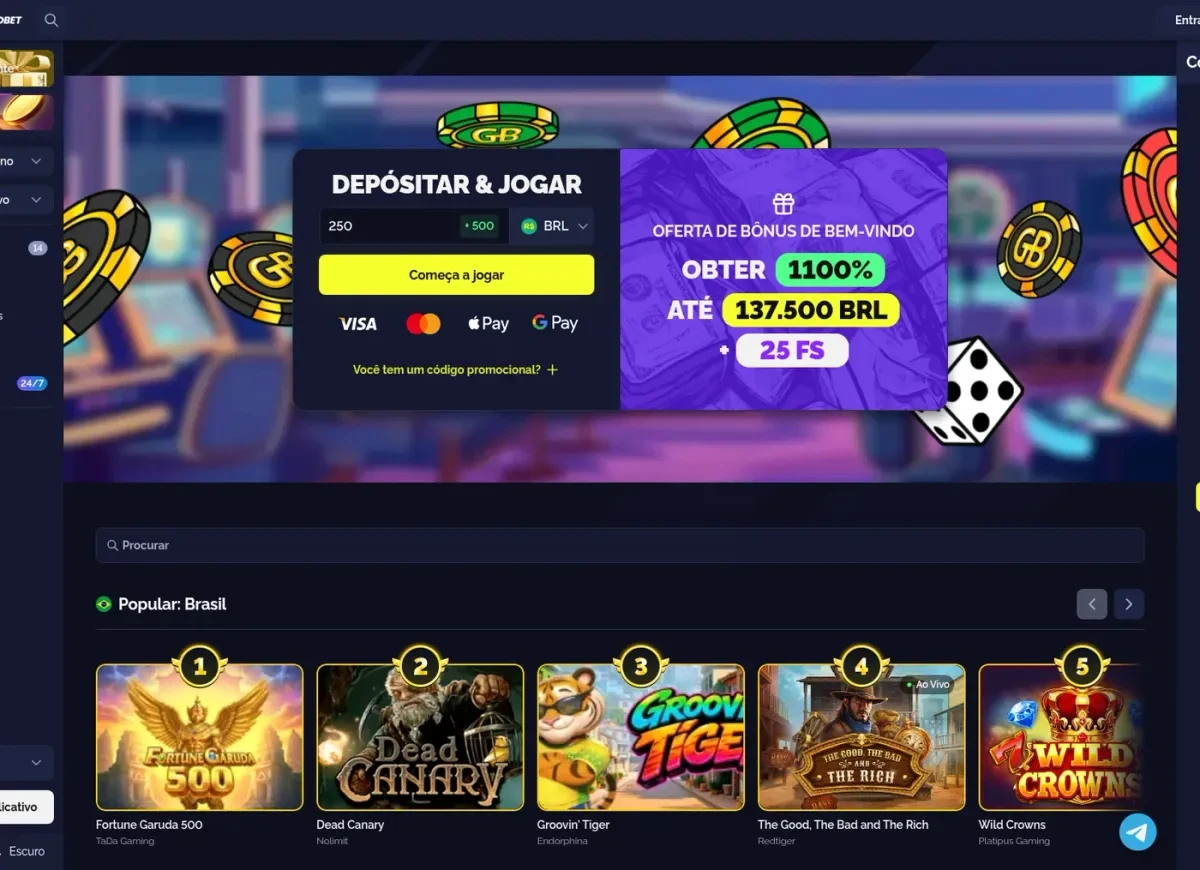 Goldbet: lobby e widget de depósito