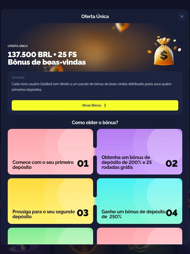 Goldbet: a oferta de boas-vindas e suas etapas
